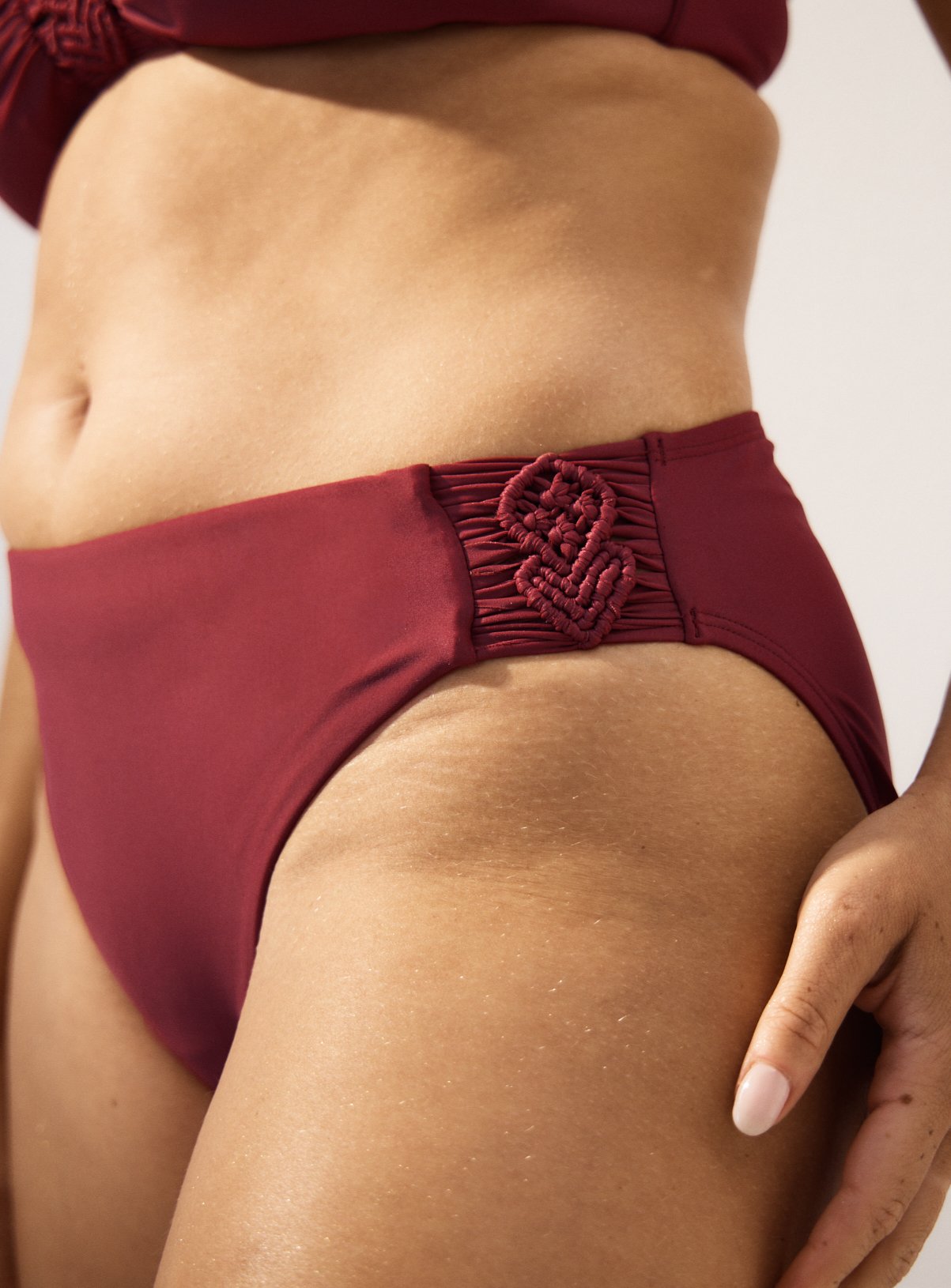 Berry Red Macrame High Waist Bikini Bottoms 10 - Image 2 thumbnail